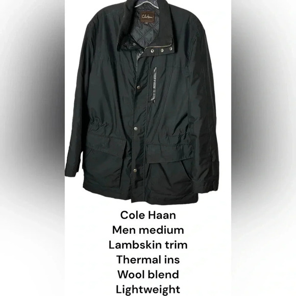 Cole Haan performance jacket,black,wool blend,lambskin trim,thermal,career,snaps - Picture 1 of 16